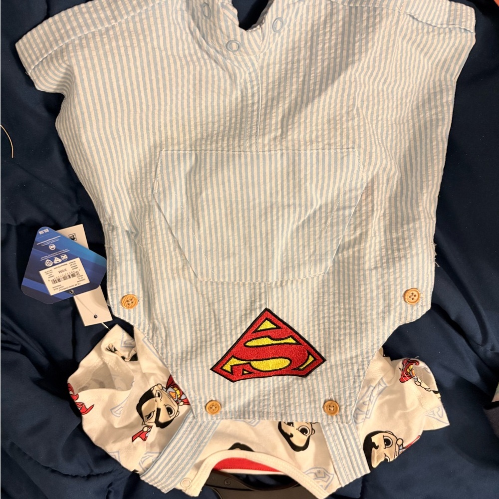 DC Superman Baby Romper with Blue Stripes